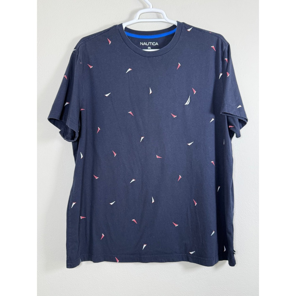 Nautica T-Shirt Men 2XL Navy Blue Sailboat Short Sleeve Coastal Preppy